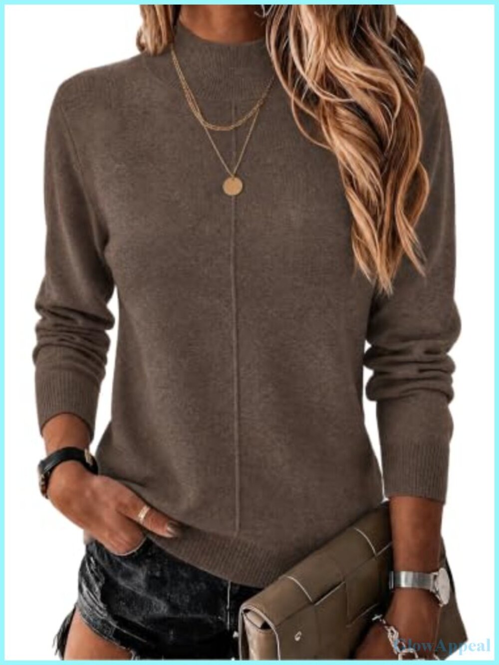Wool Blend Mock Neck Long Sleeve Pullover Sweater Business Casual